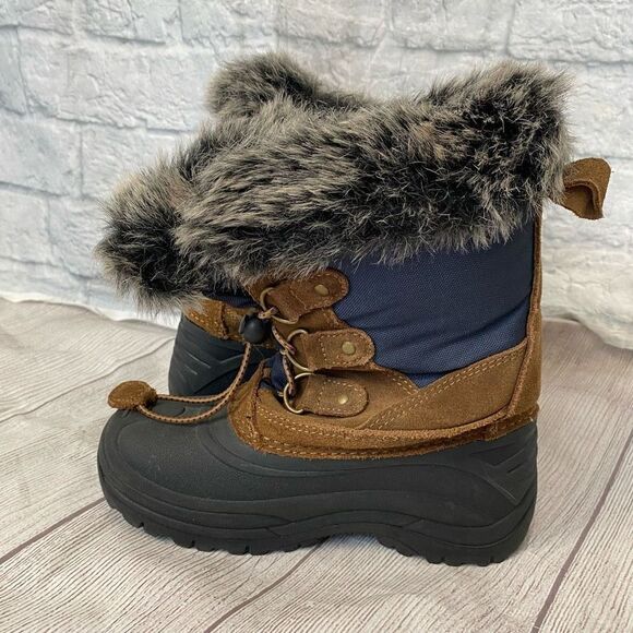 Totes Morris youth 3 winter snow boots w/leather and rubber upper brown black - Picture 8 of 9